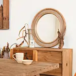 Brinley Rattan Mirror Round Boho Wall Mirror on table rattan wall mirror